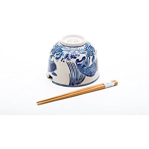  [아마존베스트]Happy Sales HSRB-COIBLU, Japanese Ramen Udon Noodle Bowl with Chopsticks Gift Set, Blue Coi