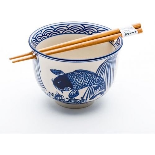  [아마존베스트]Happy Sales HSRB-COIBLU, Japanese Ramen Udon Noodle Bowl with Chopsticks Gift Set, Blue Coi