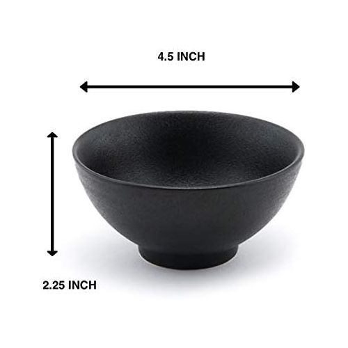  [아마존베스트]Happy Sales, Japanese Style Ceramic Rice Bowls, Soup, Cereal, Dessert Bowls 4 pc (black)