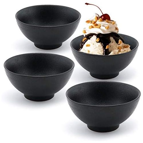  [아마존베스트]Happy Sales, Japanese Style Ceramic Rice Bowls, Soup, Cereal, Dessert Bowls 4 pc (black)