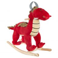 Happy Trails Rocking Animal Toy- Kids Ride on Plush Stuffed Dragon on Wooden Rockers with Handles, Fun for Boys, Girls, Toddlers (Red)