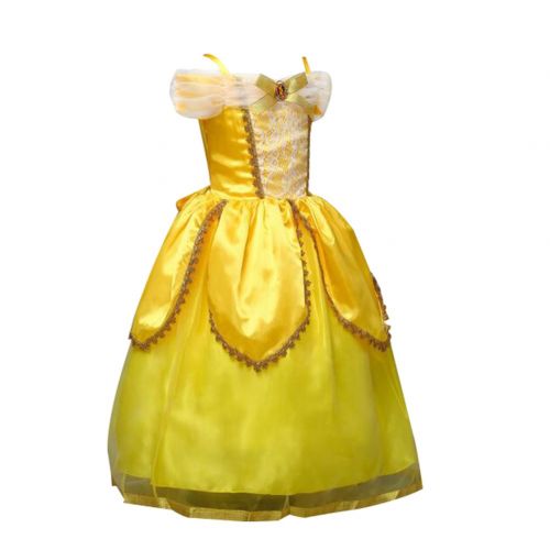  Happy childhood Girls Belle Princess Dress for Carnival Party Fancy Kids Beauty and The Beast Costumes Children Yellow Festival Ball Gown