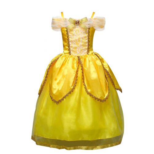  Happy childhood Girls Belle Princess Dress for Carnival Party Fancy Kids Beauty and The Beast Costumes Children Yellow Festival Ball Gown