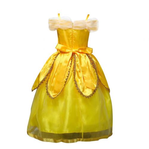  Happy childhood Girls Belle Princess Dress for Carnival Party Fancy Kids Beauty and The Beast Costumes Children Yellow Festival Ball Gown