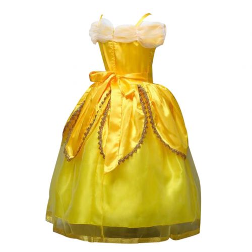  Happy childhood Girls Belle Princess Dress for Carnival Party Fancy Kids Beauty and The Beast Costumes Children Yellow Festival Ball Gown