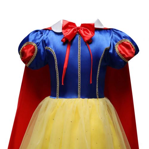  Happy childhood Girls Princess Snow White Costume Fancy Dresses Up with Long Cape for Christmas Party