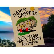 HappyCamperWorld Happy Campers Personalized 5th Wheel Camp Flag, Large Fifth Wheel Campsite Flag, RV Gift, 5th Wheel Camp Sign, RV Decor, Campsite Decor