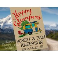 HappyCamperWorld Happy Glampers, Personalized Camping Flag, Camp Sign, Campsite Decor, Vintage Trailer Decor, Trailer Sign, Camp Flag, RV Park Decor