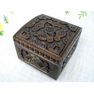 HappyFlying Large wood jewelry box, wooden ring carved box, wedding birthday lock with key gift, jewellery lockable box for ring earrings memory box B18