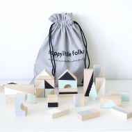 HappyLittleFolksShop Wooden blocks in Mint & Monochrome colours packed in cotton bag - Building blocks - Wooden toy - Baby gift - Wooden toy toddler gift