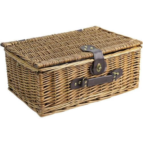  HappyPicnic Wicker Picnic Basket for 2 Persons with Cutlery Service Set, Willow Hamper Supplies Kit Best Gift for Father Mother Outdoor Party