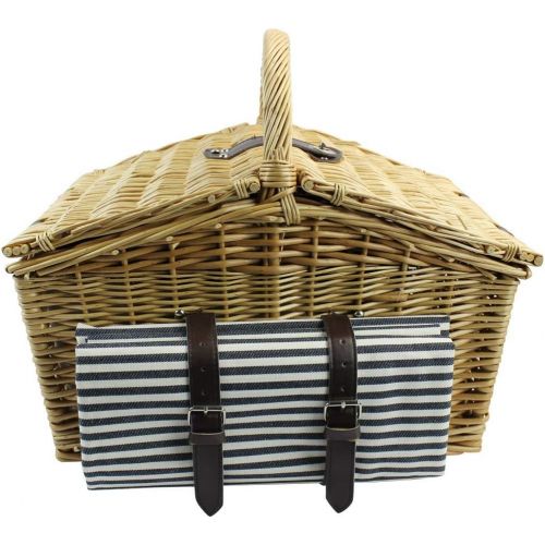  HappyPicnic Willow Picnic Basket Set for 4 Persons with Double Lids, Durable Handle and Insulated Cooler Compartment, Handmade Wicker Hamper for Outdoor Living Camping