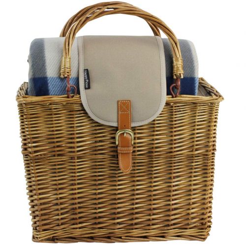  HappyPicnic Willow Picnic Cooler Basket with Picnic Blanket and Insulated Cooler,Foldable Handle Wicker Hamper with Real Leather and Aluminum Insulate Bag (Honey)