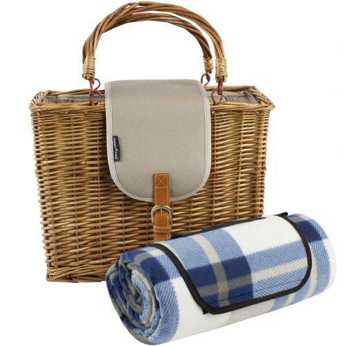  HappyPicnic Willow Picnic Cooler Basket with Picnic Blanket and Insulated Cooler,Foldable Handle Wicker Hamper with Real Leather and Aluminum Insulate Bag (Honey)