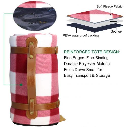  [아마존 핫딜]  [아마존핫딜]HappyPicnic Extra Large Picnic Blanket, 79 x 59 Soft Fleece Rug with PU Carrier and Waterproof Backing, Family Outdoor Travel Mat, Light Weight and Portable Lawn Blanket, Sand-Proo