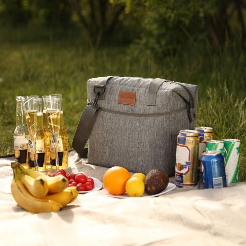  HappyPicnic 22L Large Soft Sided Cooler Tote, 30CAN Insulated Cooler Bag with Zipper Closure, Food Delivery Bag, Travel Cooler, Lunch Bags, Picnic Cooler for Outdoor Camping, Beach Day, Shoppi