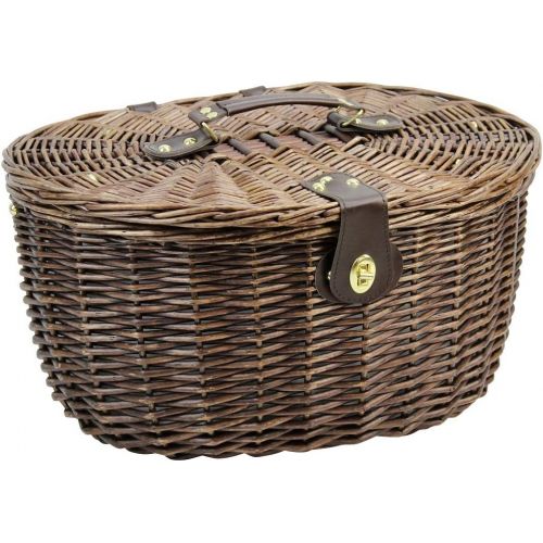  HappyPicnic Unique Willow Picnic Basket for 2 Persons, Natural Wicker Picnic Hamper with Service Set and Insulated Cooler Bag - Best Gifts for Father Mother