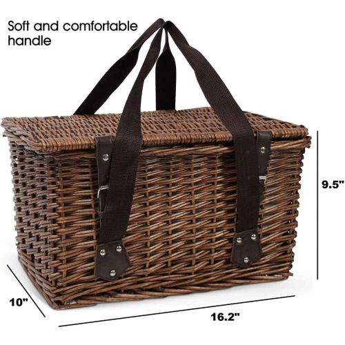  HappyPicnic Willow Picnic Basket Set for 4 Persons, Wicker Picnic Hamper with Insulated Cooler and Cutlery Service, Perfect in Picnicking and Camping, Best Choice for Christmas, Bi