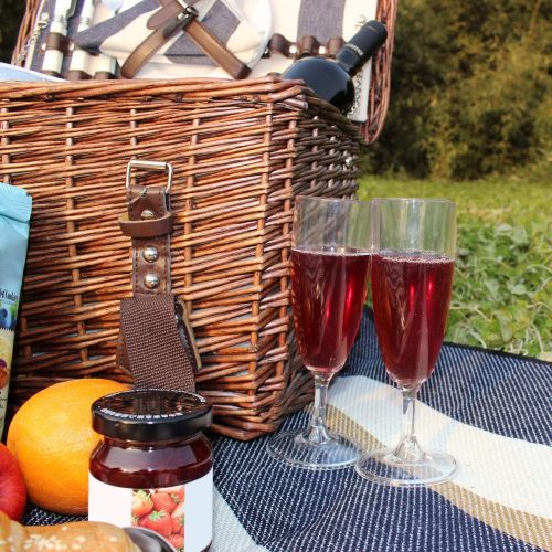 HappyPicnic Willow Picnic Basket Set for 4 Persons, Wicker Picnic Hamper with Insulated Cooler and Cutlery Service, Perfect in Picnicking and Camping, Best Choice for Christmas, Bi