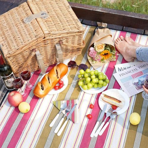  HappyPicnic Willow Picnic Basket Set for 4 Persons with Double Lids, Durable Handle and Insulated Cooler Compartment, Handmade Wicker Hamper for Outdoor Living Camping