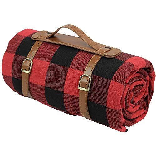  HappyPicnic 87 X 67 Inch Oversized Picnic Blanket, Waterproof Beach Mat, Extra Large Outdoor Rug for Camping Red Checkered