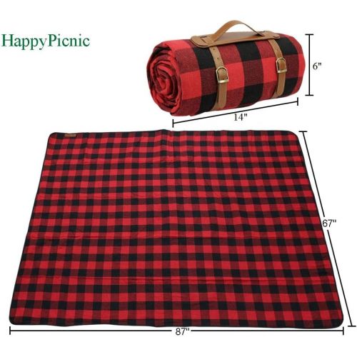  HappyPicnic 87 X 67 Inch Oversized Picnic Blanket, Waterproof Beach Mat, Extra Large Outdoor Rug for Camping Red Checkered