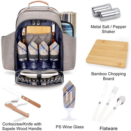  HappyPicnic Picnic Backpack Sets for 4 Persons,Picnic Cooler Bag with Roomy Insulated Compartment, Bottle Holders and Waterproof Picnic Rug (Brushed Khaki)