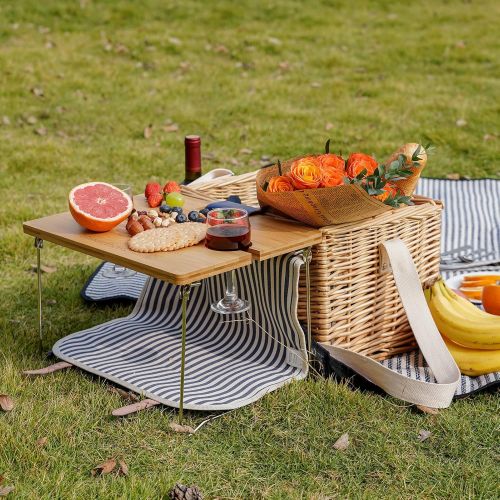  HappyPicnic Willow Picnic Basket Set for 4 Persons, Natural Wicker Picnic Hamper with Tableware Set, Best Choice for Christmas, Birthday or Wedding