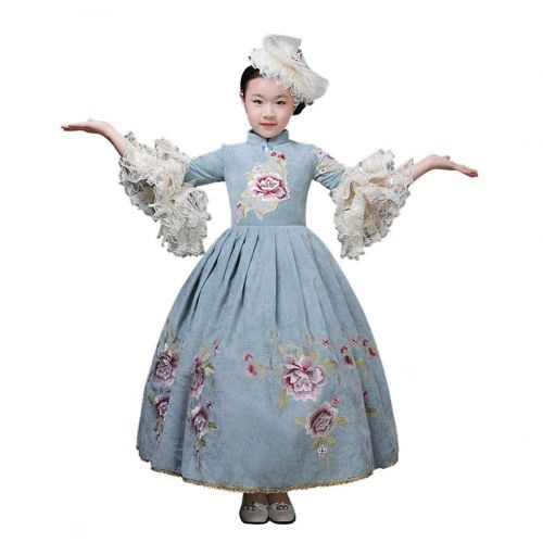  HappyStory Girls Embroidery Celadon Costume Chinese Style Princess Dress