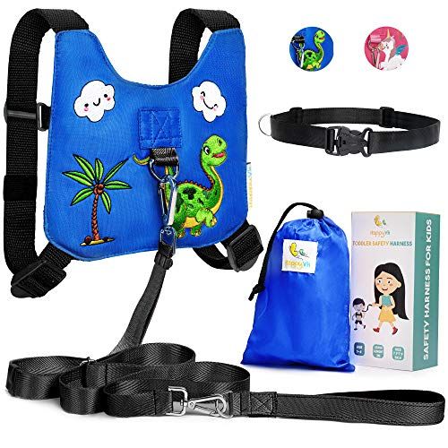  [아마존베스트]HappyVk Safety Harness for Kids-Anti Lost Walking Toddler Baby Leash-with Free Drawstring Storage Bag and Hands Free Belt for Parents-Cute Dinosaur Embroidery-Suitable for 1-4 Year