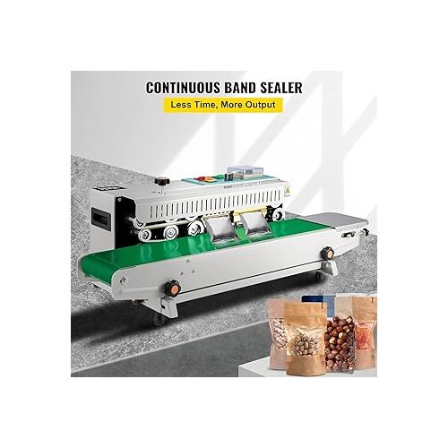  Happybuy FR-900 Continuous Band Sealer, Automatic Horizontal Band Sealer 110V, Continuous Sealing Machine Temperature Control, Bag Sealer Machine for PVC Bags Films