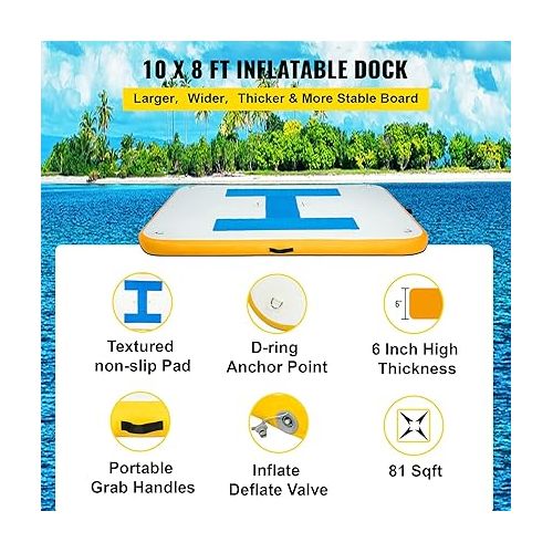  Happybuy Inflatable Floating Dock, Inflatable Dock Platform with Electric Air Pump & Storage Bag,Stable Platform Raft for Pool Beach Lake, Up to 3-10 People Rafting and Recreation