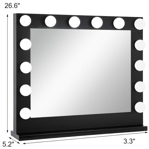  Happybuy Led Vanity Makeup Mirror 31.5 X 25.6 Inch Lighted Makeup With 14Pcs Dimmable LED Bulbs Hollywood Style Makeup Mirror for Table Countertop Cosmetic Black