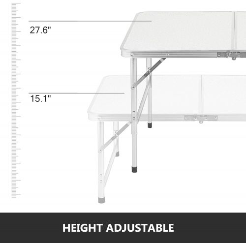  Happybuy Aluminum Folding Picnic Table with 2 Benches 4 Person Adjustable Height Portable Camping Table and Chairs Set for Office Garden Outdoor