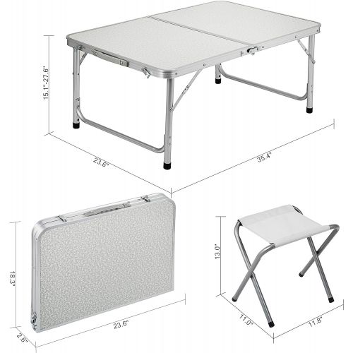 Happybuy Aluminum Folding Picnic Table with 2 Benches 4 Person Adjustable Height Portable Camping Table and Chairs Set for Office Garden Outdoor