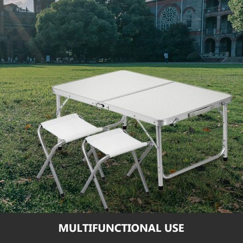  Happybuy Aluminum Folding Picnic Table with 2 Benches 4 Person Adjustable Height Portable Camping Table and Chairs Set for Office Garden Outdoor