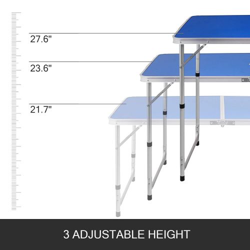  Happybuy Folding Picnic Table with 4 Benches 4 Person Adjustable Height Portable Camping Table and Chairs Set for Office Garden Outdoor