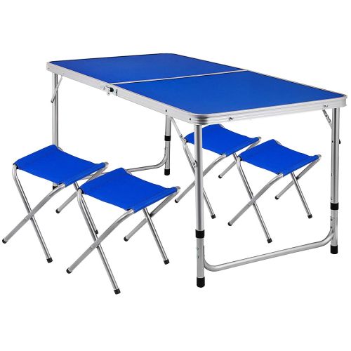  Happybuy Folding Picnic Table with 4 Benches 4 Person Adjustable Height Portable Camping Table and Chairs Set for Office Garden Outdoor