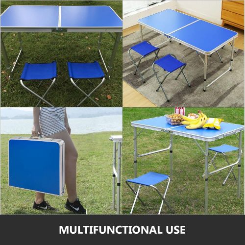  Happybuy Folding Picnic Table with 4 Benches 4 Person Adjustable Height Portable Camping Table and Chairs Set for Office Garden Outdoor