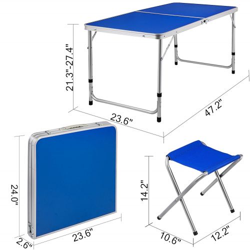  Happybuy Folding Picnic Table with 4 Benches 4 Person Adjustable Height Portable Camping Table and Chairs Set for Office Garden Outdoor