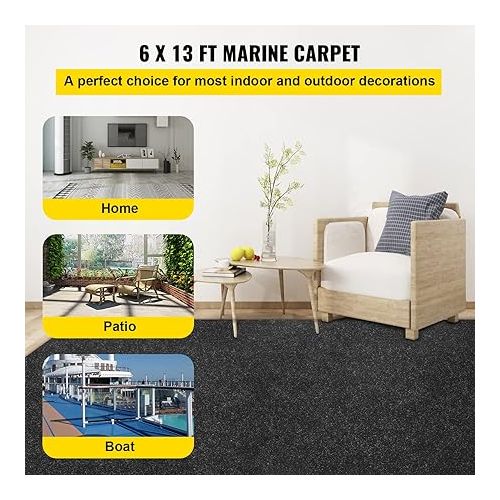  Happybuy Boat Carpet, 6 ft x 13.1 ft Marine Carpet for Boats, Waterproof Black Indoor Outdoor Carpet with Marine Backing Anti-Slide Marine Grade Boat Carpet Cuttable Easy to Clean Patio Rugs Deck Rug