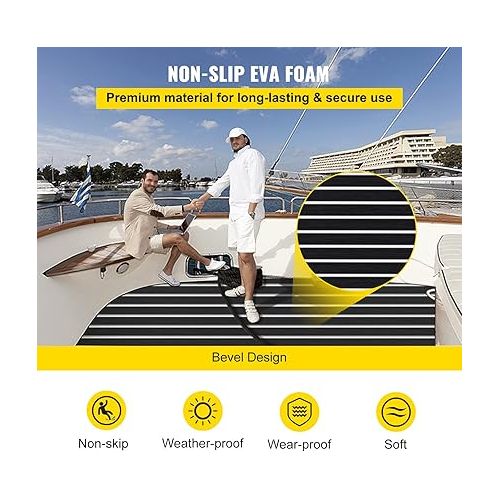  Happybuy EVA Foam Faux Teak Boat Decking Sheet 6MM Thick Non-Skid Self-Adhesive for Marine Yacht RV Swimming Pool Garden Boat Flooring Sheet, 74.8