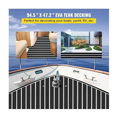  Happybuy EVA Foam Faux Teak Boat Decking Sheet 6MM Thick Non-Skid Self-Adhesive for Marine Yacht RV Swimming Pool Garden Boat Flooring Sheet, 74.8