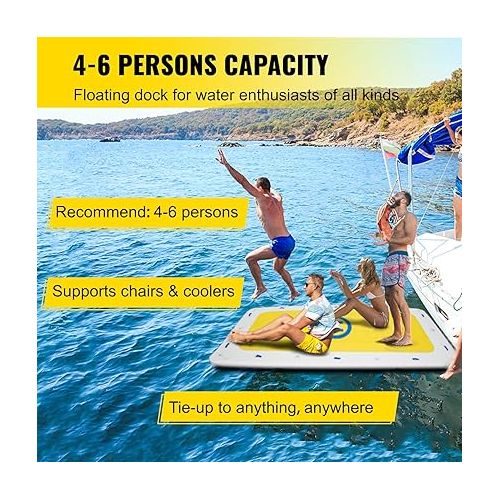  Happybuy Inflatable Dock Platform, 2- to 8-Person Inflatable Floating Dock, Floating Platform with Electric Air Pump & Hand Pump for Pool Beach Ocean Lake Float for Adults