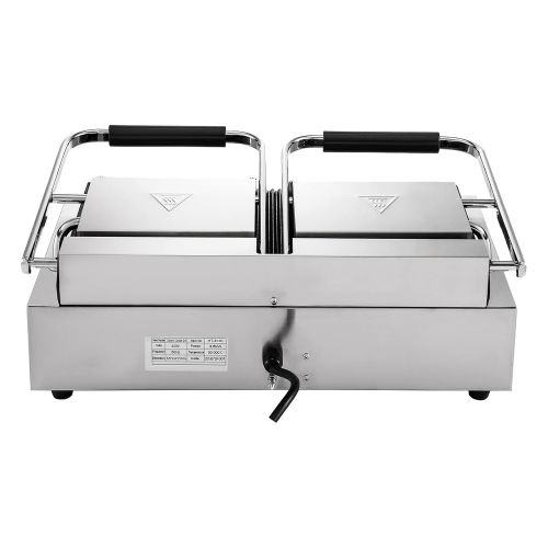  Happybuy Commercial Sandwich Panini Press Grill, 2X1800W Double Flat Plates Electric Stainless Steel Sandwich Maker, Temperature Control 122°F-572°F Non Stick Surface for Hamburger