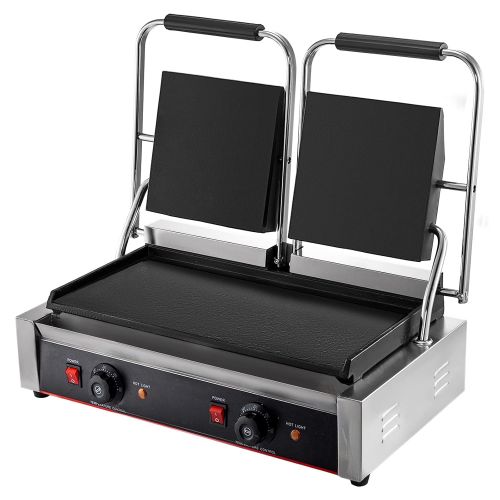  Happybuy Commercial Sandwich Panini Press Grill, 2X1800W Double Flat Plates Electric Stainless Steel Sandwich Maker, Temperature Control 122°F-572°F Non Stick Surface for Hamburger