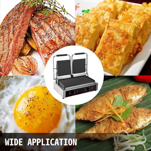  Happybuy Commercial Sandwich Panini Press Grill, 2X1800W Double Flat Plates Electric Stainless Steel Sandwich Maker, Temperature Control 122°F-572°F Non Stick Surface for Hamburger