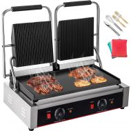 Happybuy 110V Commercial Sandwich Panini Press Grill 2X1800W Temperature Control 122°F-572°F Commercial Panini Grill Non Stick Surface for Hamburgers Steaks Bacons (Up Grooved and