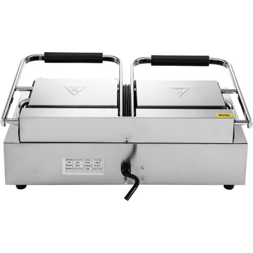  Happybuy 110V Commercial Sandwich Panini Press Grill 2X1800W Temperature Control 122°F-572°F Commercial Panini Grill Non Stick Surface for Hamburgers Steaks Bacons (Up Grooved and