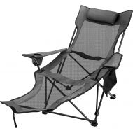 Happybuy Blue Folding Camp Chair with Footrest Mesh Lounge Chair with Cup Holder and Storage Bag Reclining Folding Camp Chair for Camping Fishing and Other Outdoor Activities (Blue